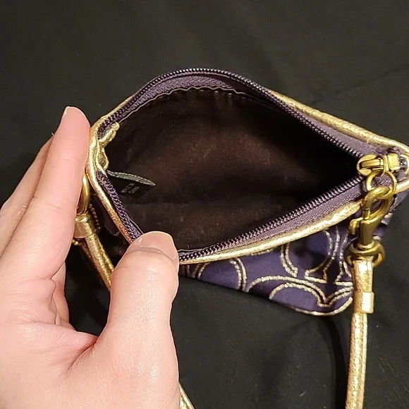 Coach Poppy Purple and Gold Signature Wristlet - Picture 3 of 13